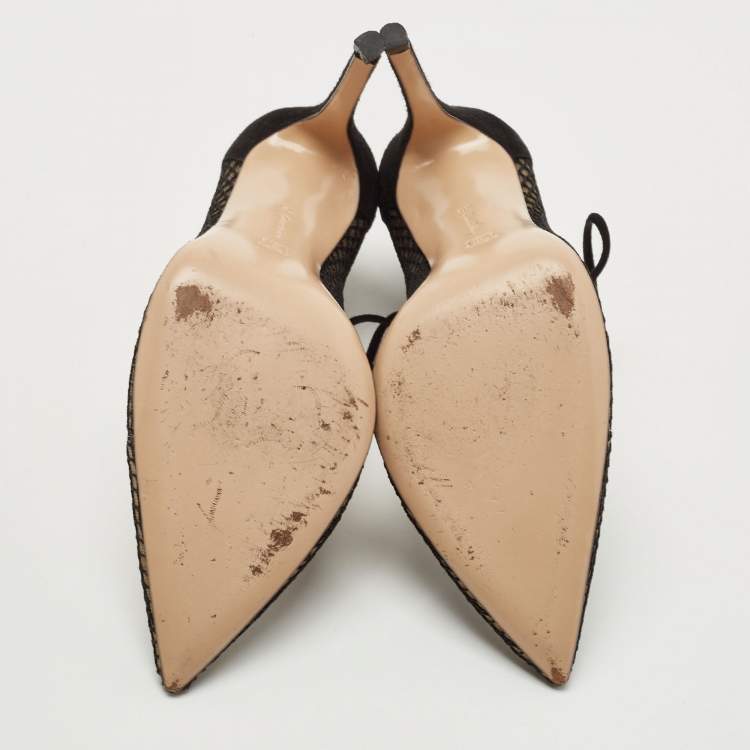 Pre Owned Gianvito Rossi Black Suede and Mesh Pointed Toe Ankle Tie Pumps Size 38