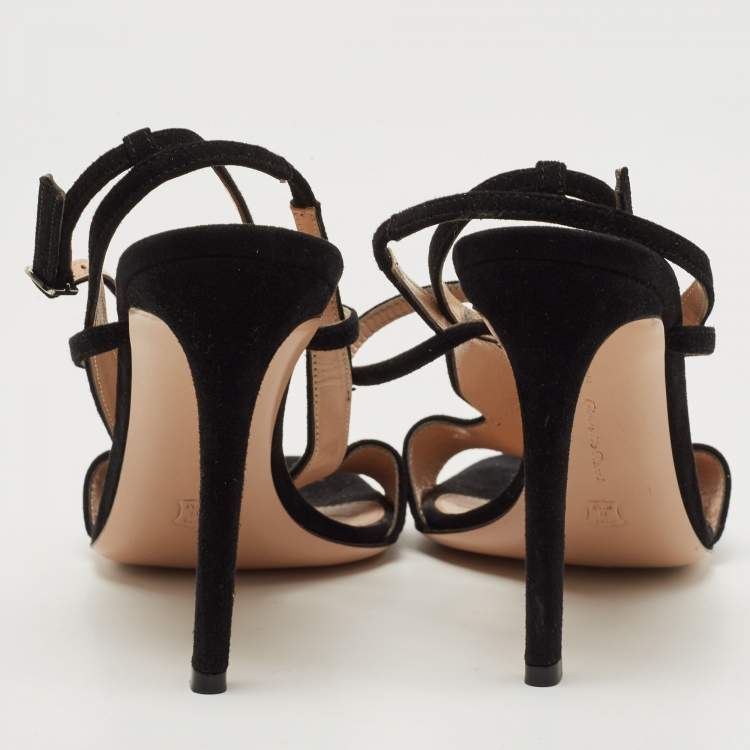 Pre Owned Gianvito Rossi Black Suede Crisscross Ankle Strap Sandals Size 37.5