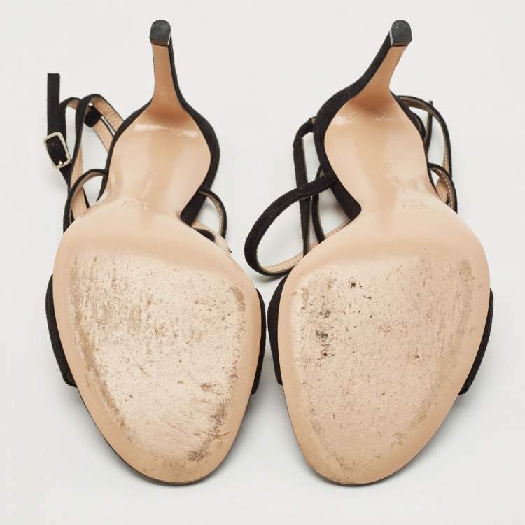 Pre Owned Gianvito Rossi Black Suede Crisscross Ankle Strap Sandals Size 37.5