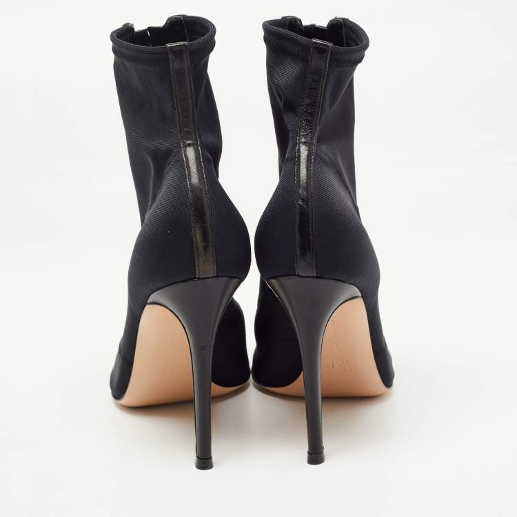 Pre Owned Gianvito Rossi Black Fabric And Leather Hook Detail Ankle Boots Size 38