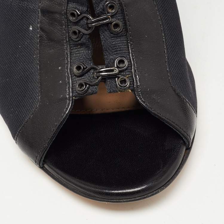 Pre Owned Gianvito Rossi Black Fabric And Leather Hook Detail Ankle Boots Size 38