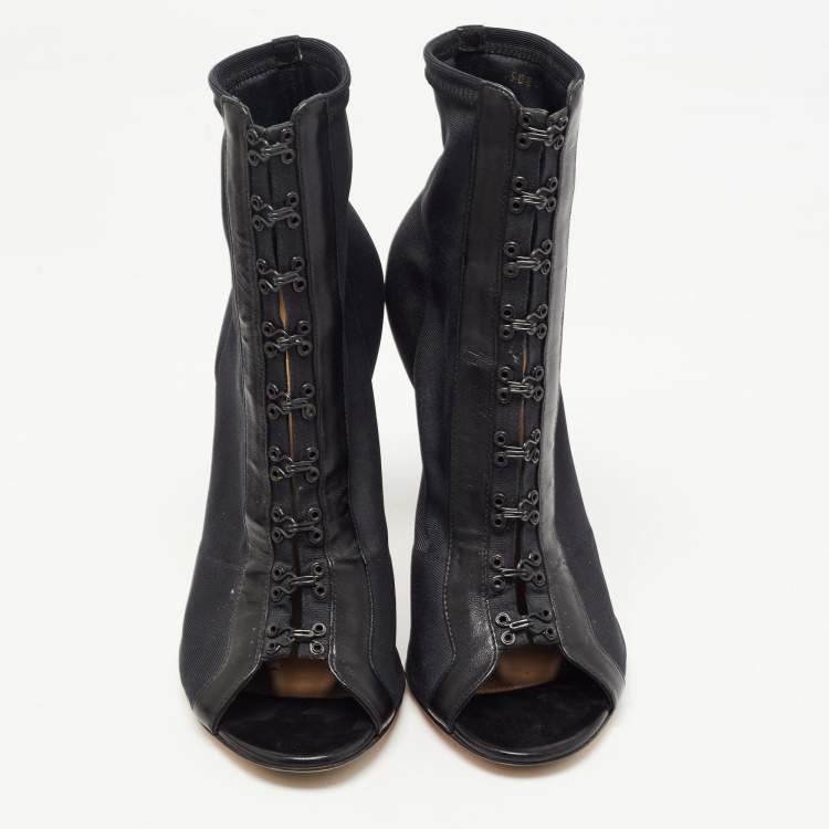 Pre Owned Gianvito Rossi Black Fabric And Leather Hook Detail Ankle Boots Size 38