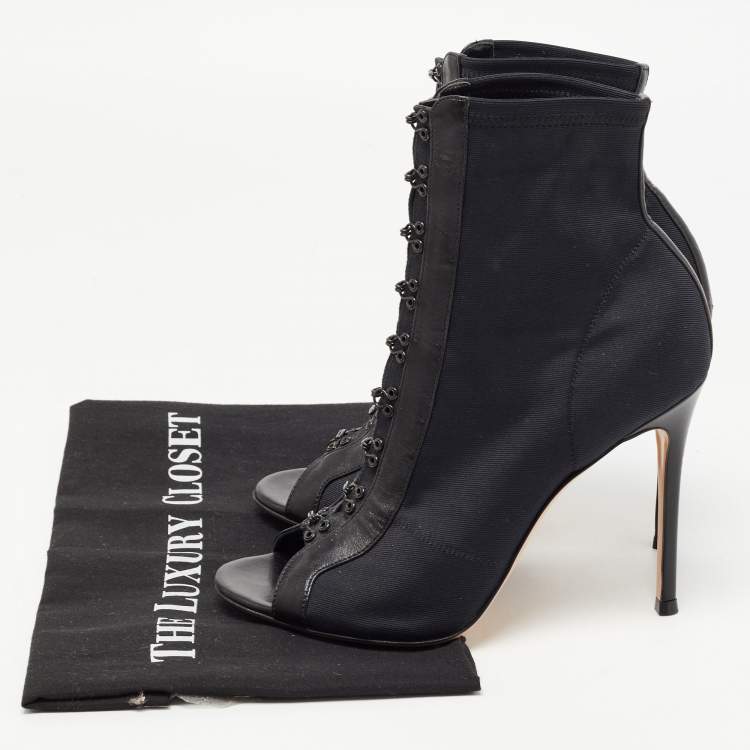 Pre Owned Gianvito Rossi Black Fabric And Leather Hook Detail Ankle Boots Size 38