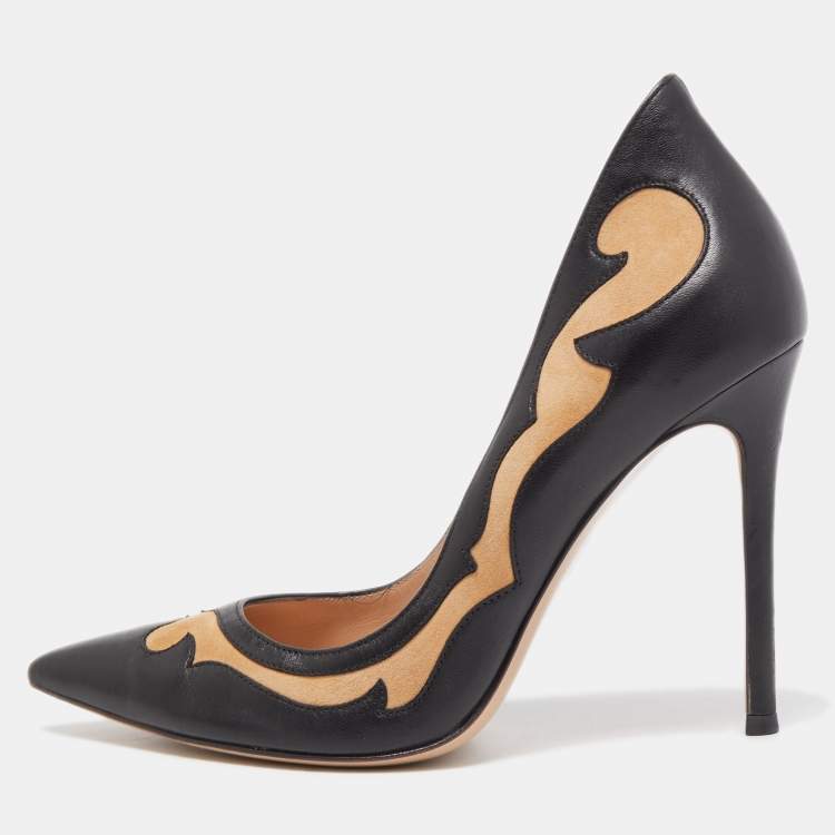Pre Owned Gianvito Rossi Black Leather and Suede Pointed Toe Pumps Size 38