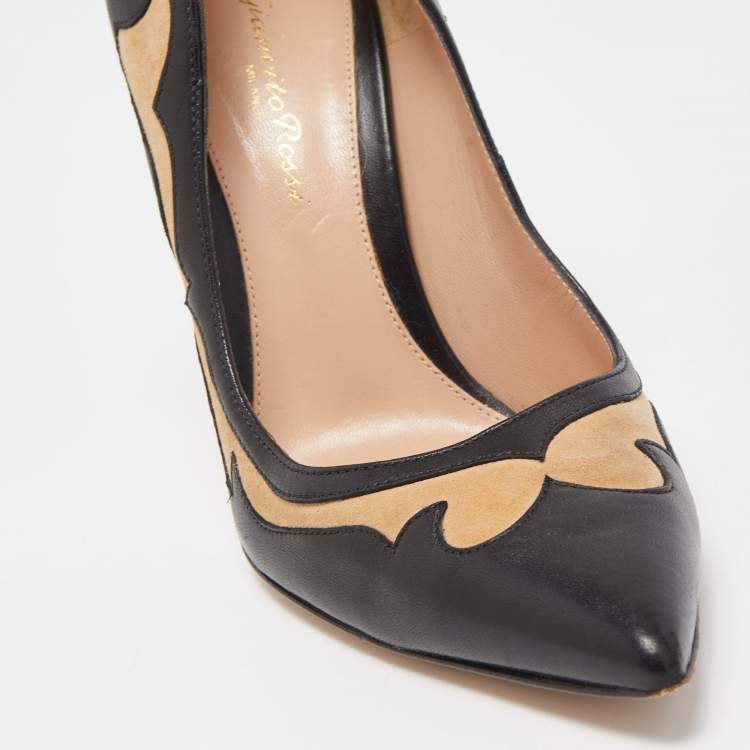 Pre Owned Gianvito Rossi Black Leather and Suede Pointed Toe Pumps Size 38