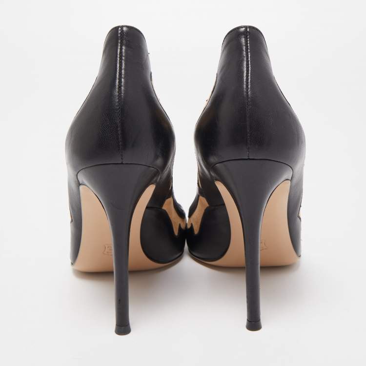 Pre Owned Gianvito Rossi Black Leather and Suede Pointed Toe Pumps Size 38