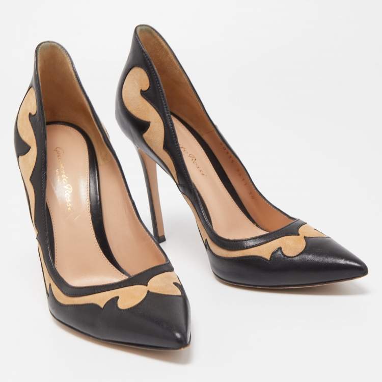 Pre Owned Gianvito Rossi Black Leather and Suede Pointed Toe Pumps Size 38