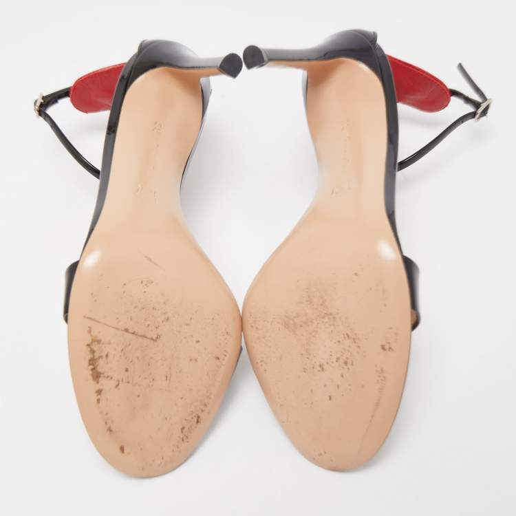 Pre Owned Gianvito Rossi Black Patent Ankle Strap Sandals Size 37.5