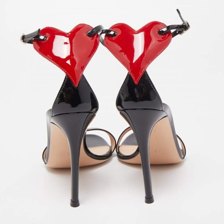 Pre Owned Gianvito Rossi Black Patent Ankle Strap Sandals Size 37.5