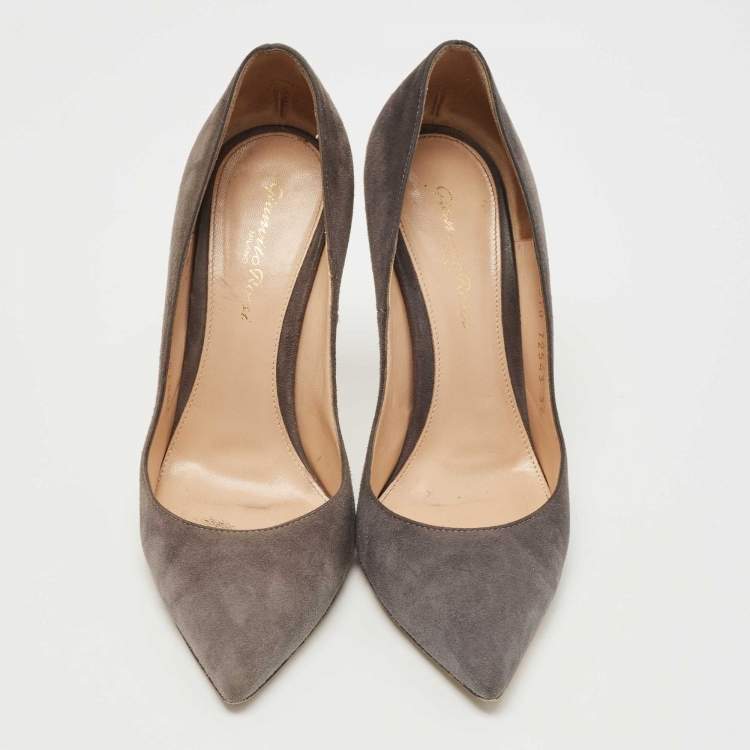 Pre Owned Gianvito Rossi Grey Suede  Gianvito 105 Pointed Toe Pumps Size 37