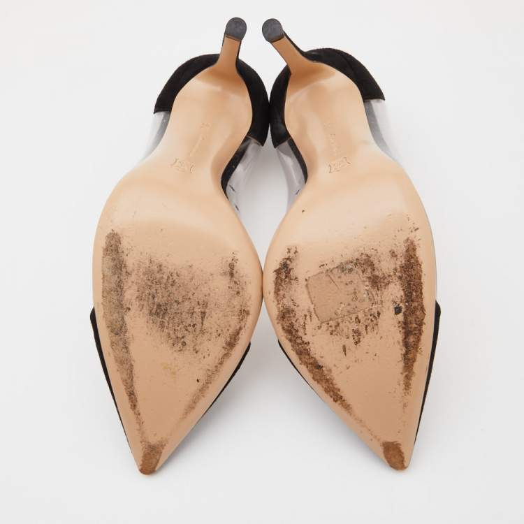Pre Owned Gianvito Rossi Black Suede and PVC Plexi Pumps Size 38.5