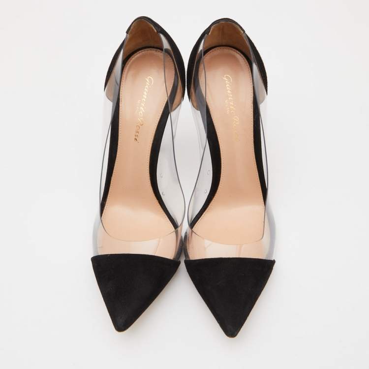 Pre Owned Gianvito Rossi Black Suede and PVC Plexi Pumps Size 38.5