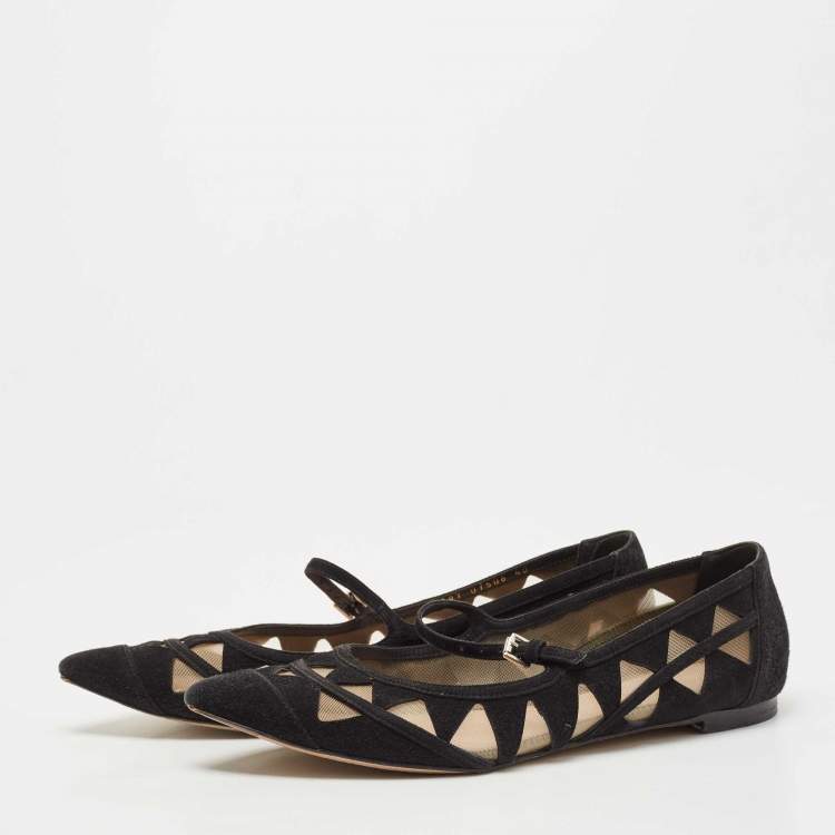 Pre Owned Gianvito Rossi Black Suede and Mesh Mary Jane Ballet Flats Size 40
