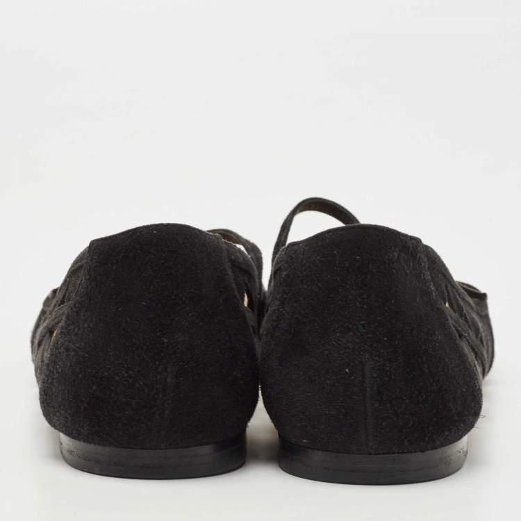Pre Owned Gianvito Rossi Black Suede and Mesh Mary Jane Ballet Flats Size 40