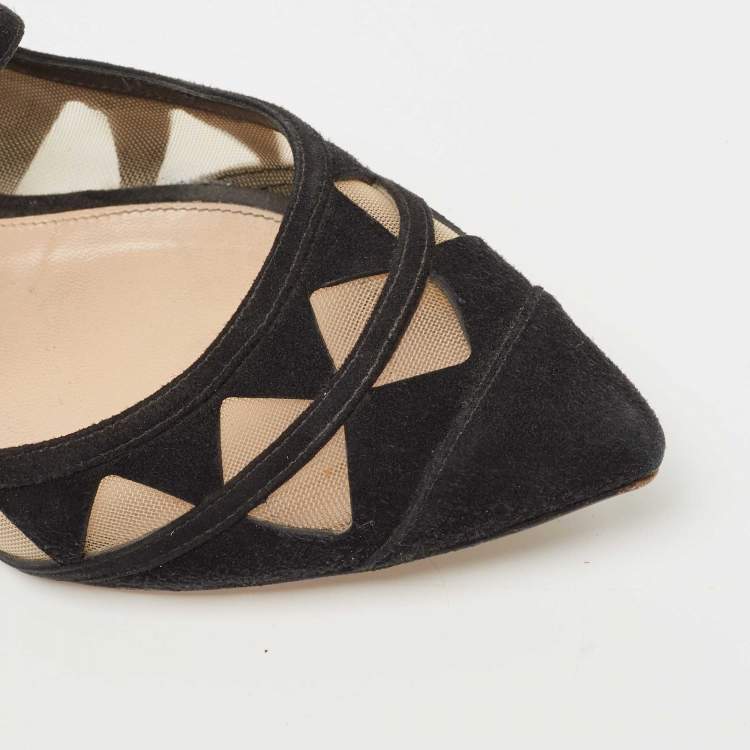 Pre Owned Gianvito Rossi Black Suede and Mesh Mary Jane Ballet Flats Size 40