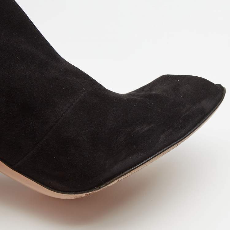 Pre Owned Gianvito Rossi Black Suede Vamp Peep Toe Ankle Booties Size 40