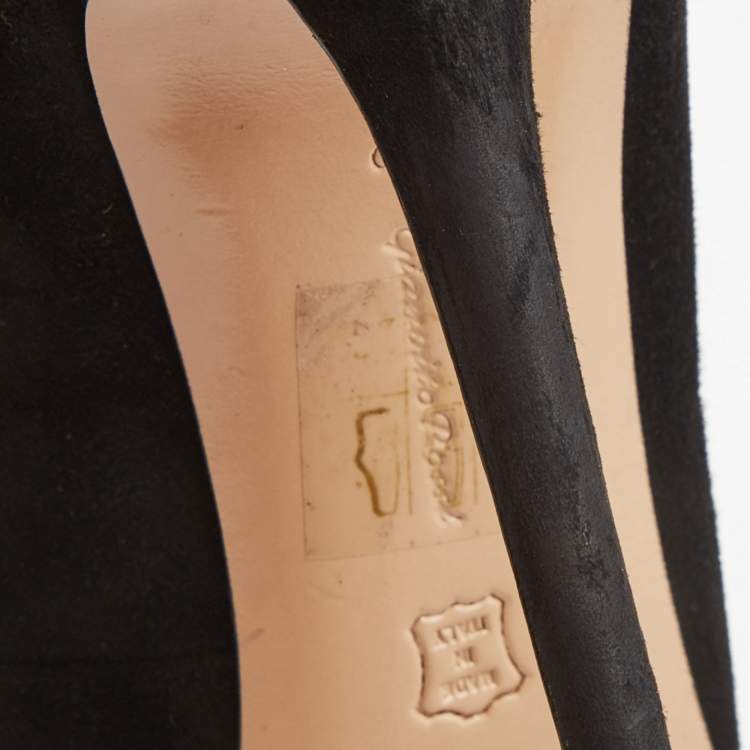 Pre Owned Gianvito Rossi Black Suede Vamp Peep Toe Ankle Booties Size 40