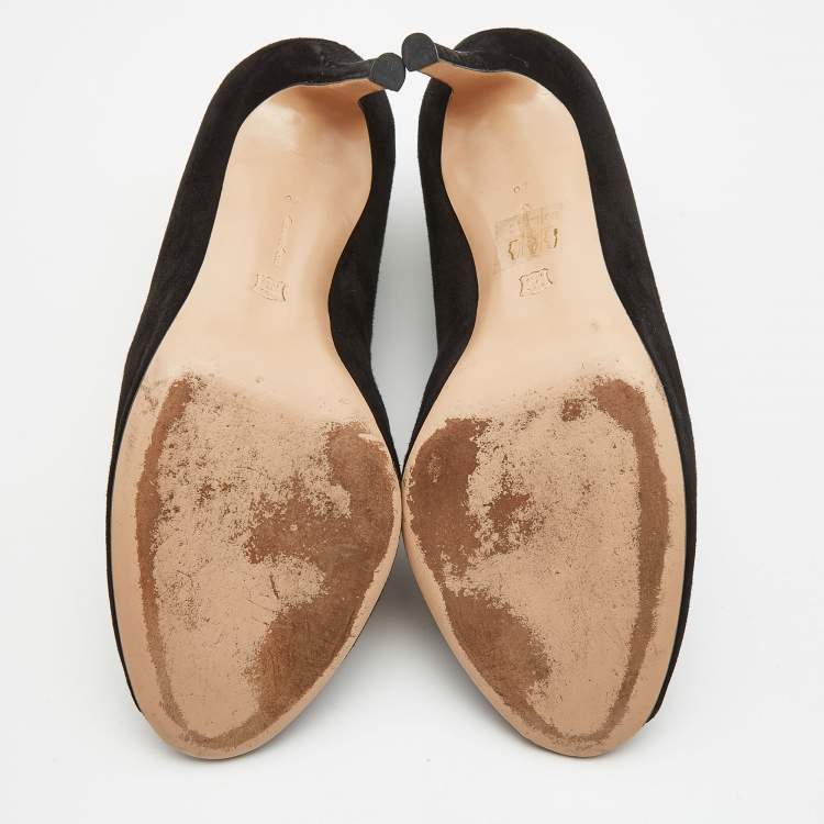 Pre Owned Gianvito Rossi Black Suede Vamp Peep Toe Ankle Booties Size 40