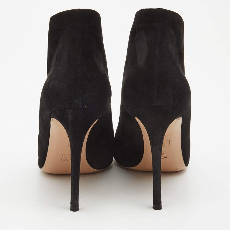 Pre Owned Gianvito Rossi Black Suede Vamp Peep Toe Ankle Booties Size 40