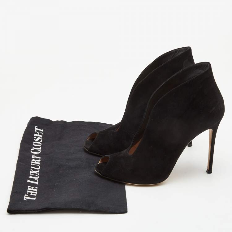 Pre Owned Gianvito Rossi Black Suede Vamp Peep Toe Ankle Booties Size 40