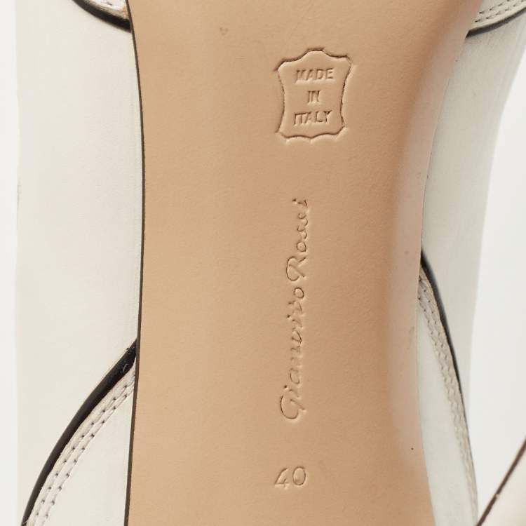 Pre Owned Gianvito Rossi White/Black Scalloped Leather Pointed Toe Pumps Size 40