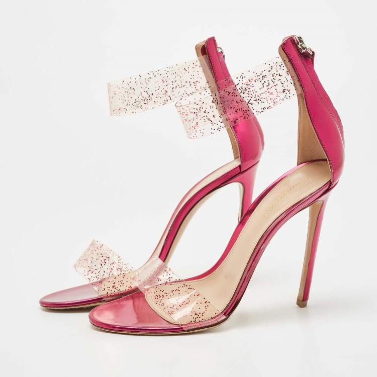 Pre Owned Gianvito Rossi Purple PVC and Leather Ankle Strap  Sandals Size 40