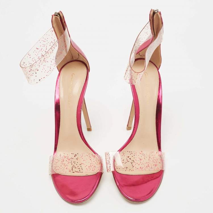 Pre Owned Gianvito Rossi Purple PVC and Leather Ankle Strap  Sandals Size 40