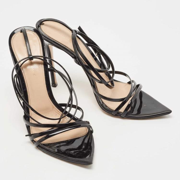 Pre Owned Gianvito Rossi Black Patent Leather Kim Ankle Wrap Sandals Size 39