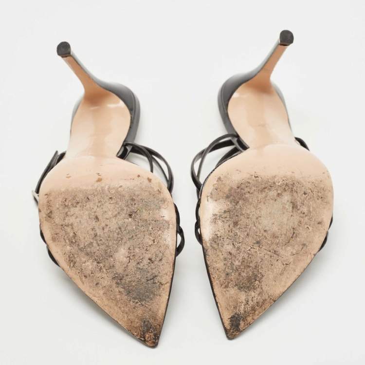 Pre Owned Gianvito Rossi Black Patent Leather Kim Ankle Wrap Sandals Size 39