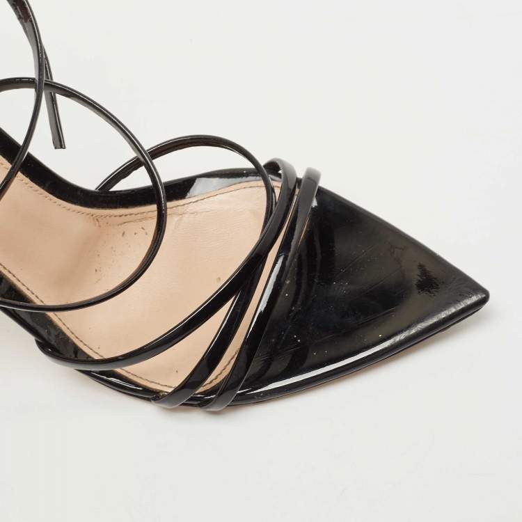 Pre Owned Gianvito Rossi Black Patent Leather Kim Ankle Wrap Sandals Size 39