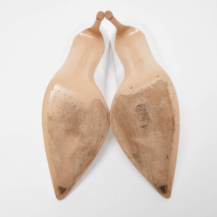 Pre Owned Gianvito Rossi White Leather Pointed Toe Pumps Size 39.5