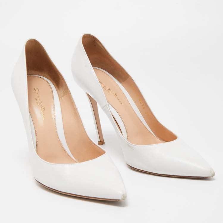 Pre Owned Gianvito Rossi White Leather Pointed Toe Pumps Size 39.5
