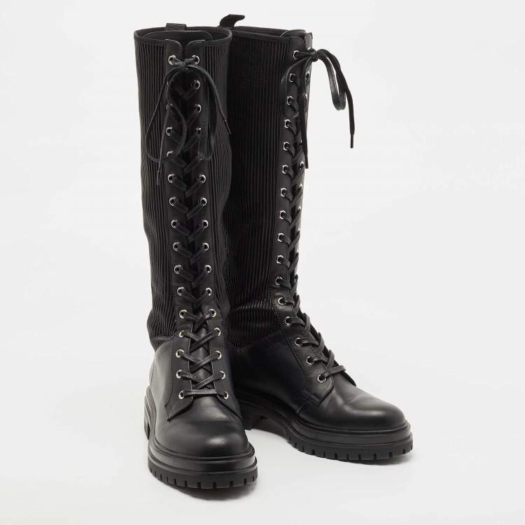 Pre Owned Gianvito Rossi Black Leather Martis Lace Up Boots Size 39.5 