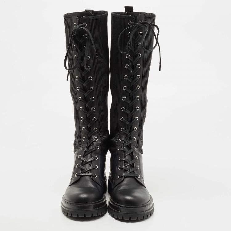 Pre Owned Gianvito Rossi Black Leather Martis Lace Up Boots Size 39.5 