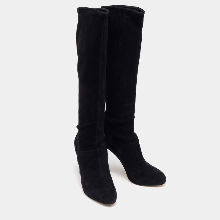 Pre Owned Gianvito Rossi Black Suede Knee Length Boots Size 37.5