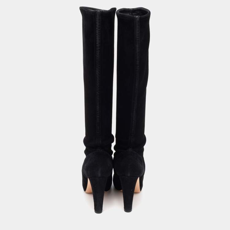 Pre Owned Gianvito Rossi Black Suede Knee Length Boots Size 37.5