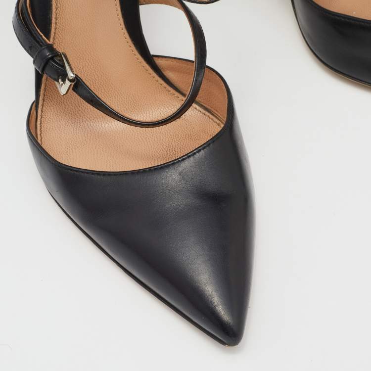 Pre Owned Gianvito Rossi Black Leather Crisscross Pointed Toe Ankle Strap Pumps 36