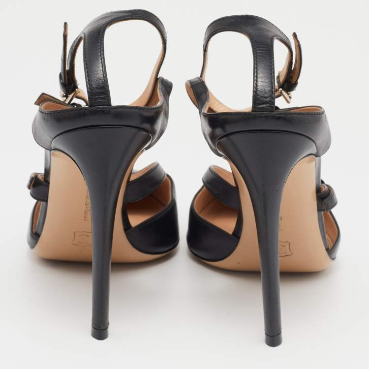 Pre Owned Gianvito Rossi Black Leather Crisscross Pointed Toe Ankle Strap Pumps 36