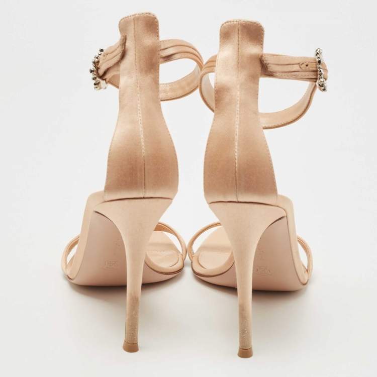 Pre Owned Gianvito Rossi Beige Satin Ankle Strap Sandals Size 38.5