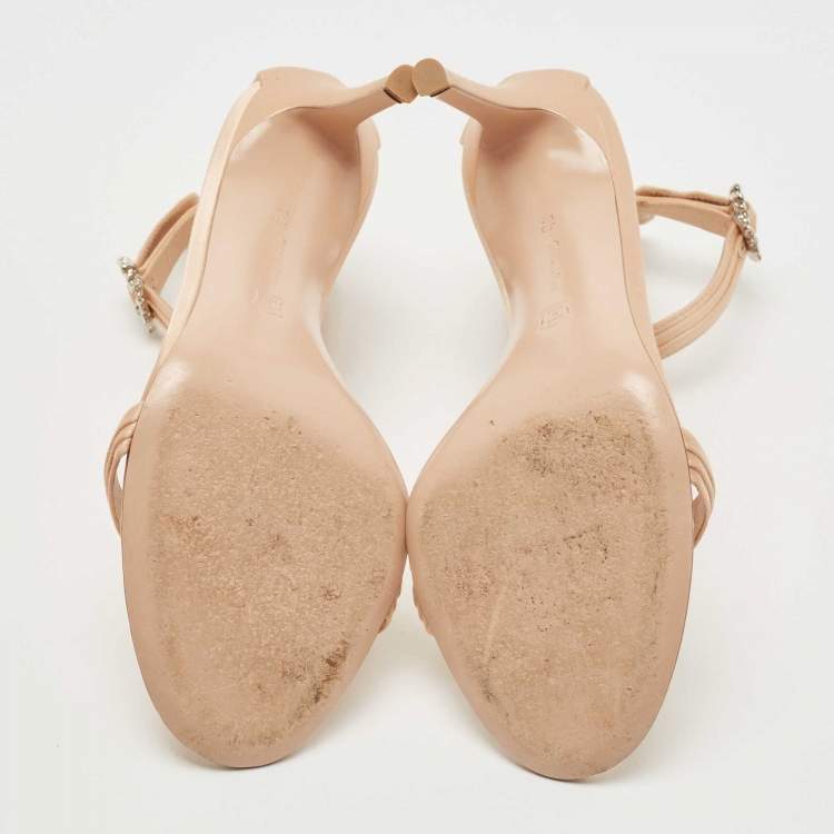 Pre Owned Gianvito Rossi Beige Satin Ankle Strap Sandals Size 38.5