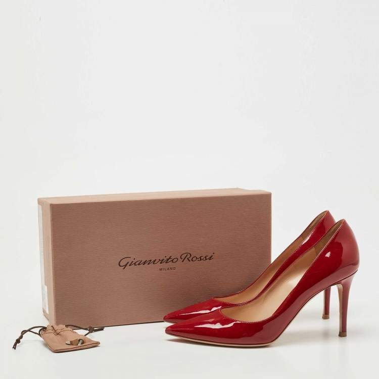 Pre Owned Gianvito Rossi Red Patent Leather Gianvito 85 Pointed Toe Pumps Size 38.5