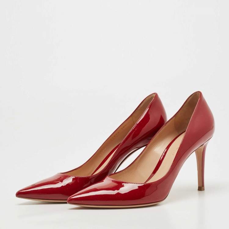 Pre Owned Gianvito Rossi Red Patent Leather Gianvito 85 Pointed Toe Pumps Size 38.5