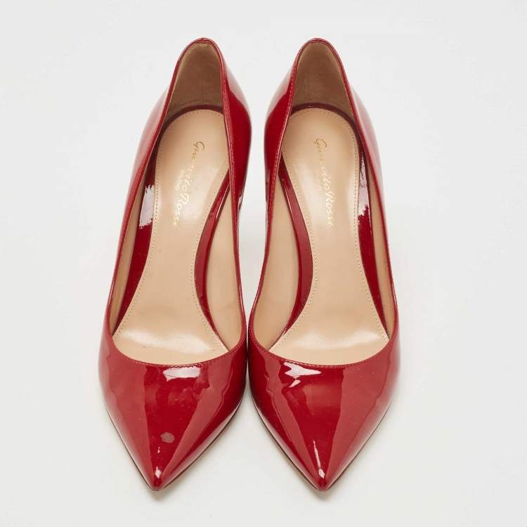 Pre Owned Gianvito Rossi Red Patent Leather Gianvito 85 Pointed Toe Pumps Size 38.5