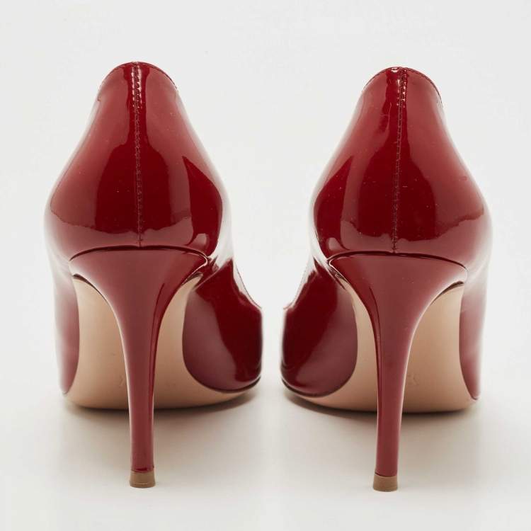 Pre Owned Gianvito Rossi Red Patent Leather Gianvito 85 Pointed Toe Pumps Size 38.5