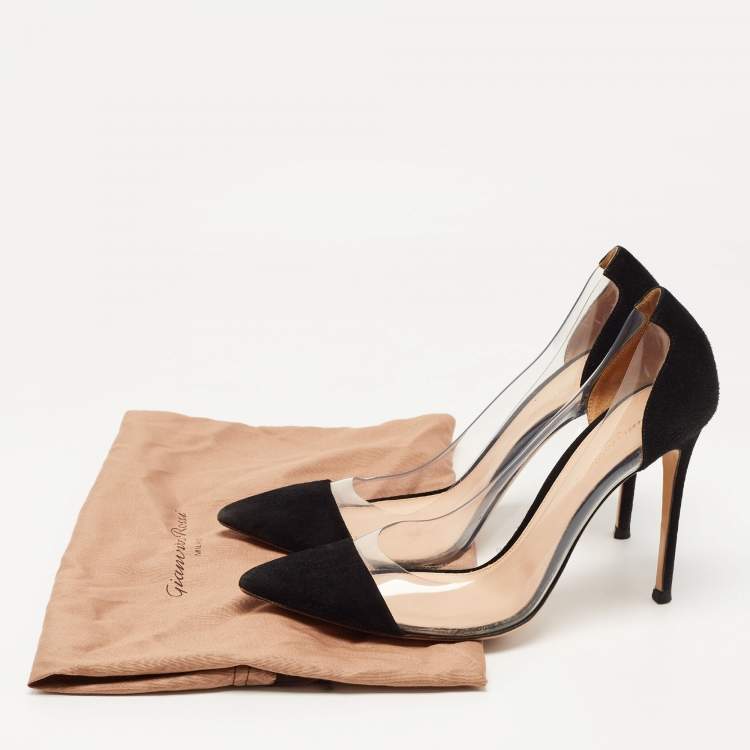 Pre Owned Gianvito Rossi Black Suede and PVC Plexi Pumps Size 40.5