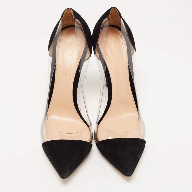 Pre Owned Gianvito Rossi Black Suede and PVC Plexi Pumps Size 40.5
