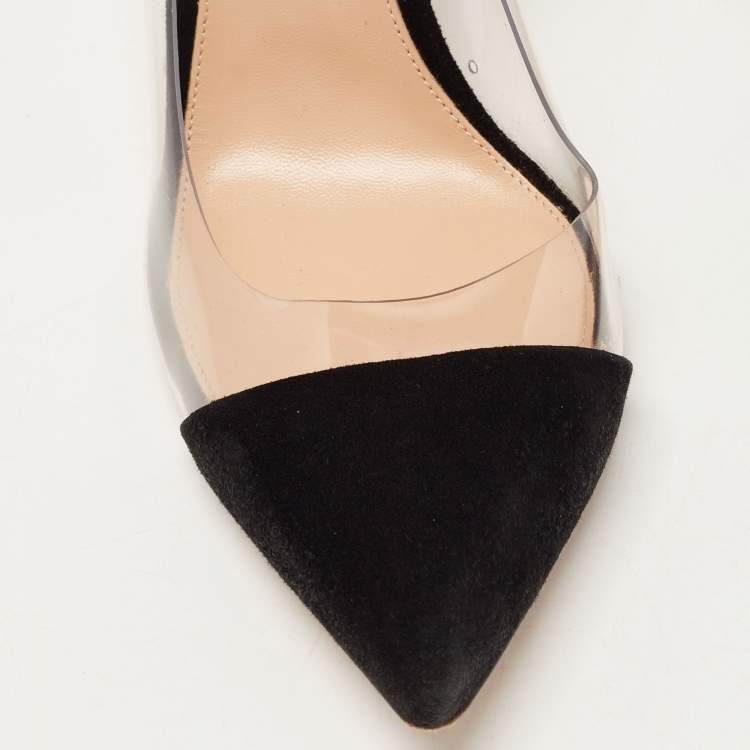 Pre Owned Gianvito Rossi Black Suede and PVC Plexi Pumps Size 40.5