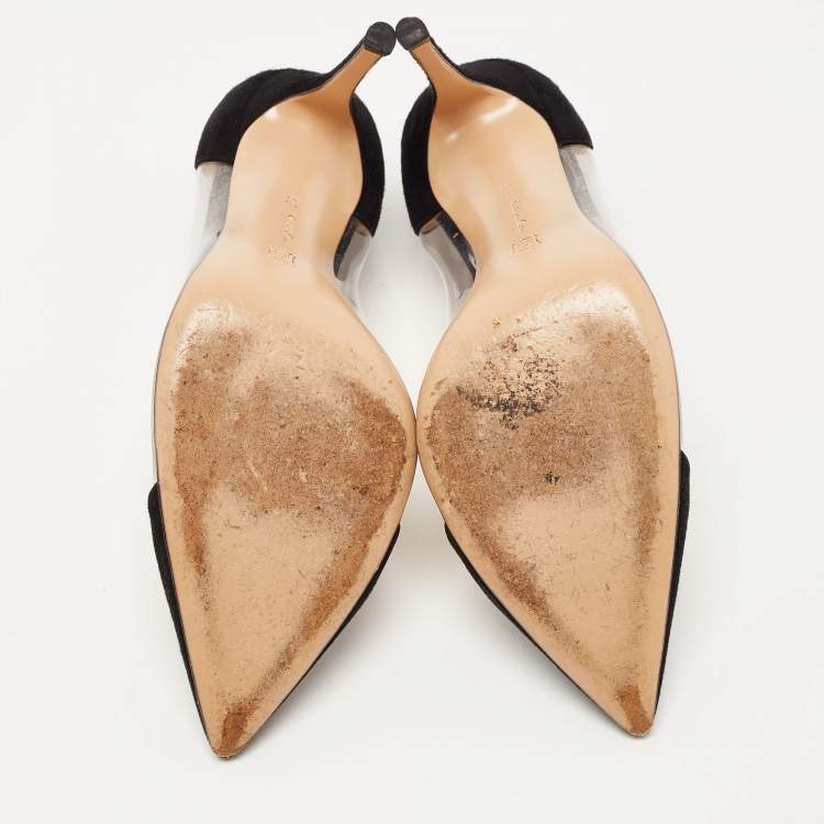 Pre Owned Gianvito Rossi Black Suede and PVC Plexi Pumps Size 40.5