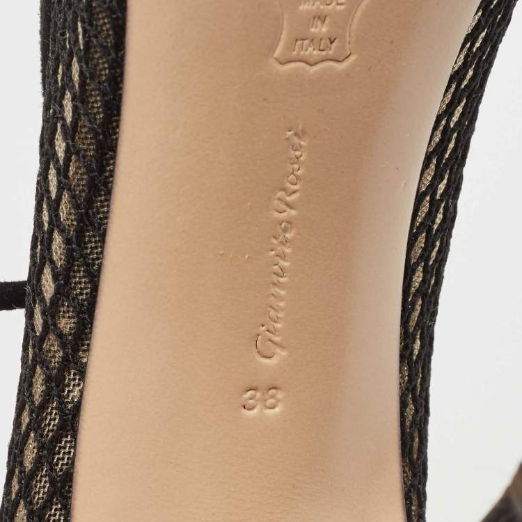 Pre Owned Gianvito Rossi Black Suede and Mesh Ankle Tie Pumps Size 38