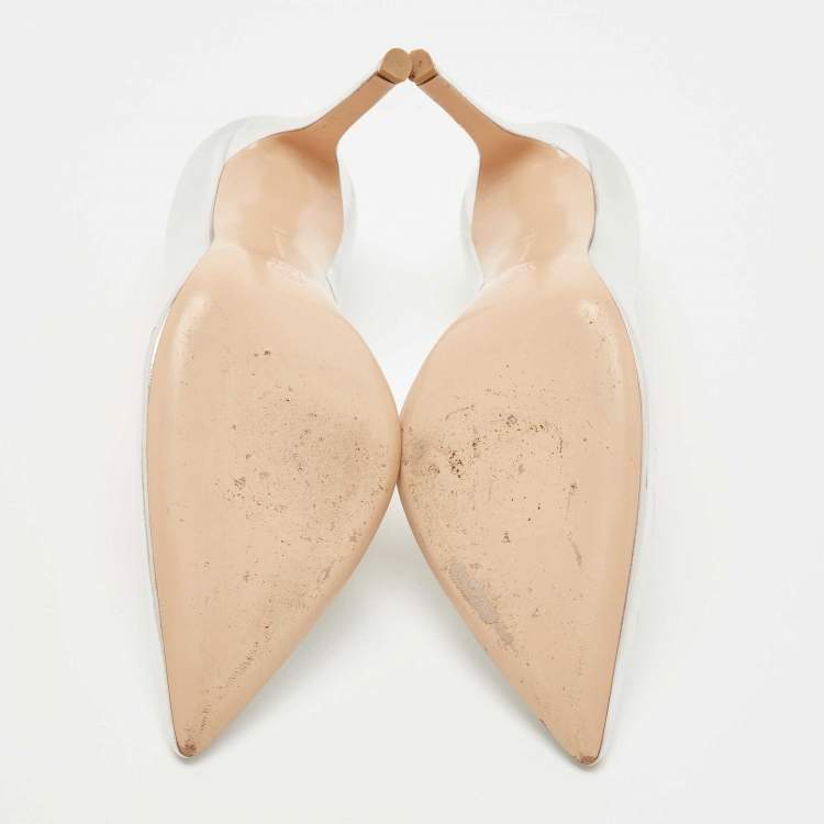 Pre Owned Gianvito Rossi Silver Leather  Pointed Toe Pumps Size 38